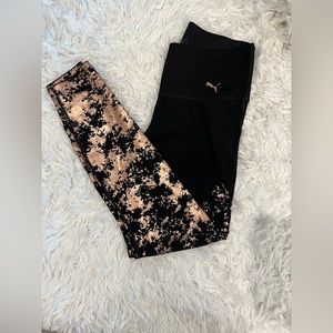 Puma Leggings in Black Rose Gold Foil - Pink, size M